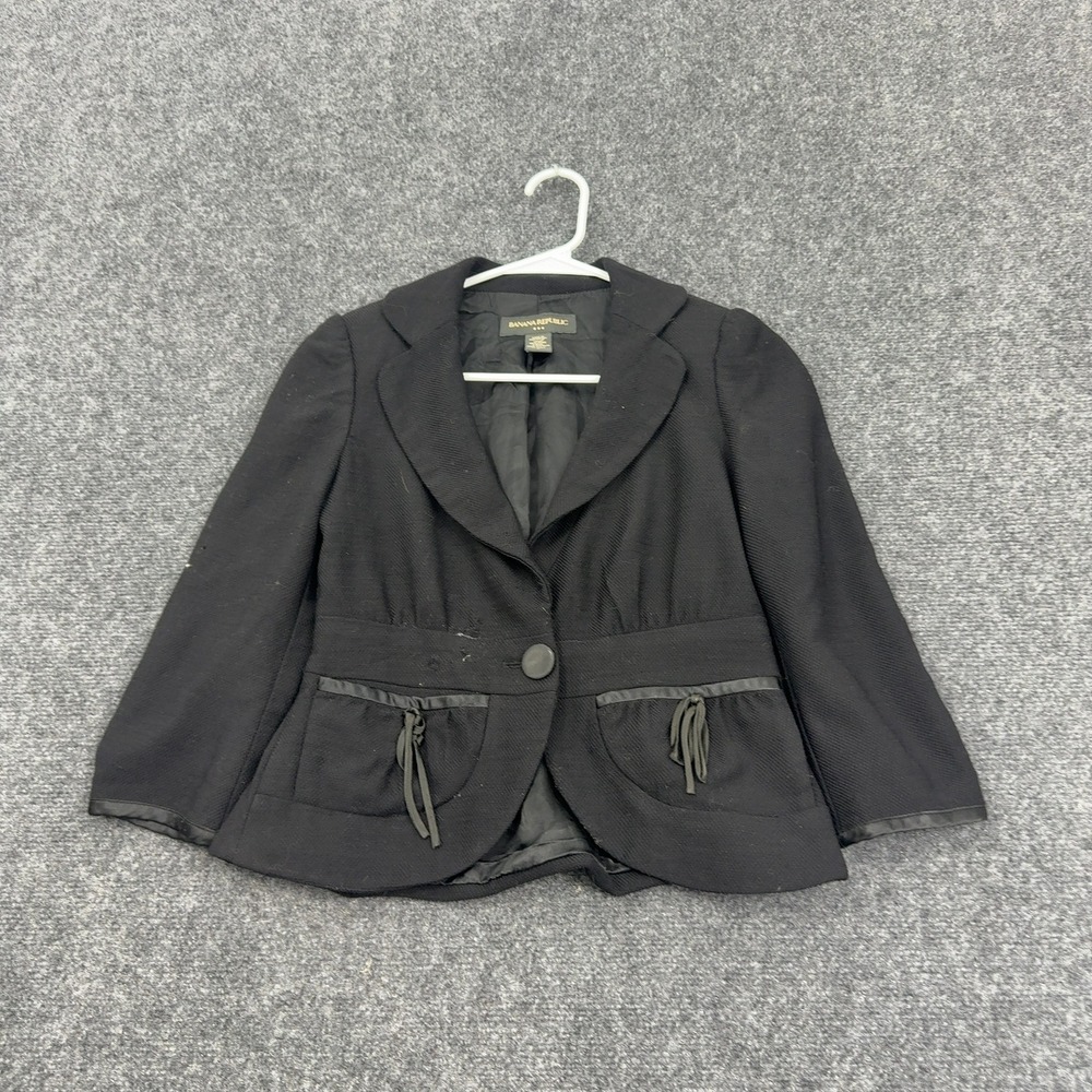 Banana Republic Blazer Womens 0 Black Wool Peplum Cropped Professional Classic